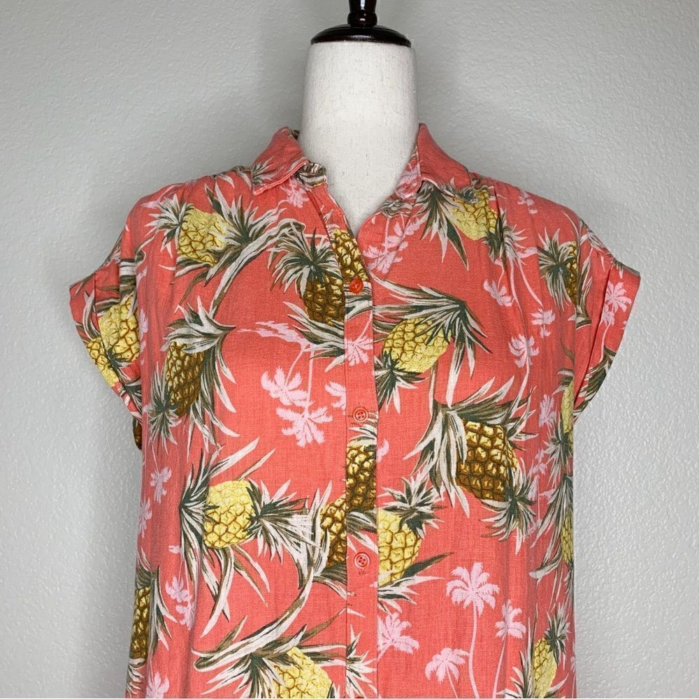 NWOT Old Navy Linen Blend Pineapple Print Summer Shift Shirt Dress, Sz Small - Picture 3 of 12